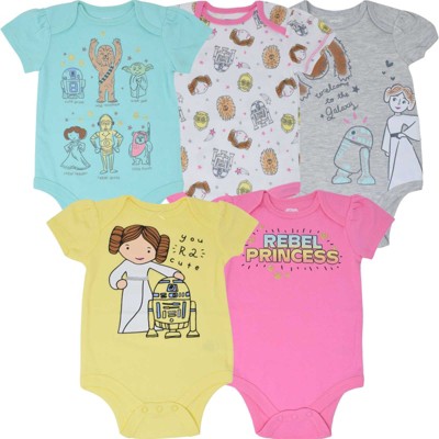 Star Wars Chewbacca Princess Leia R2-D2 C-3PO Newborn Baby Girls 5 Pack Bodysuits Multi 0-3 Months
