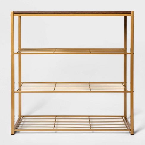 4 Tier Shoe Rack Brass with Walnut Wood - Brightroom™