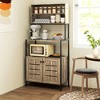HOMCOM Baker's Rack with Power Outlet, Coffee Bar Cabinet with Storage Shelves, Microwave Stand with Louvred Door Cabinets, Gray Wood Grain - 2 of 4
