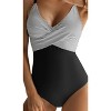 Women's Summer Casual One Piece Swimsuits Front Cross Bathing Suits V Neck Tie Back High Waist Swimwear Bikini - 3 of 4