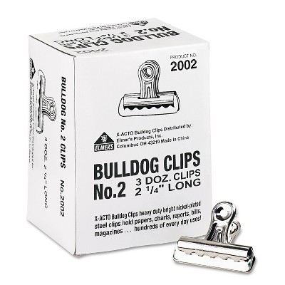 X-ACTO Bulldog Clips Steel 1/2" Capacity 2-1/4"w Nickel-Plated 36/Box 2002LMR