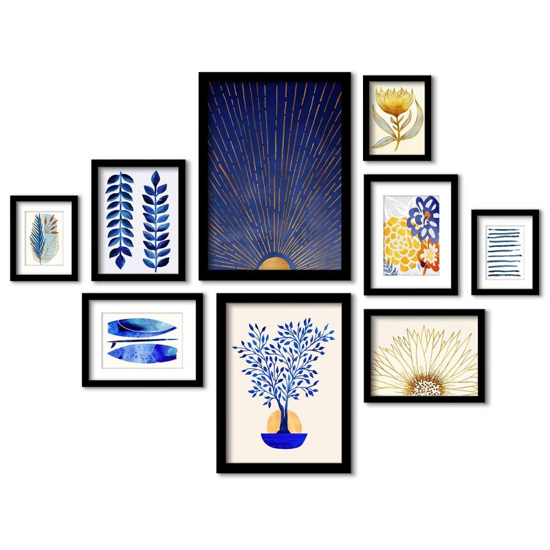 Americanflat Coastal Botanical (Set Of 9) Botanical Blue Framed Matted Gallery Wall Art Set, 1 of 6