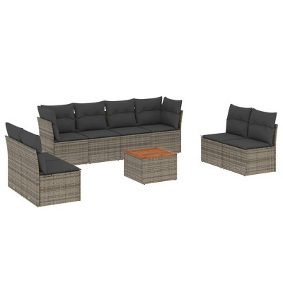 vidaXL Patio Sofa Set with Cushions Outdoor Furniture 9 Piece Poly Rattan - Gray