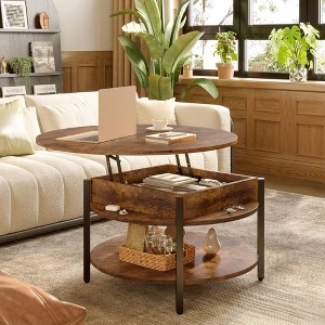 WOWLIVE 36"W Lift Top Coffee Table with Storage, Round Wood Cocktail Table for Living Room, CT003 - 1 of 4