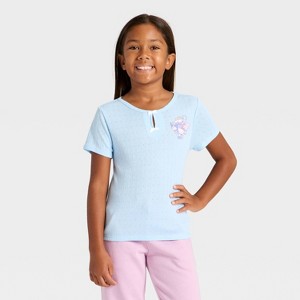 Girls' Sanrio Hello Kitty & Friends Ribbed Short Sleeve Keyhole T-Shirt - Light Blue - 1 of 4
