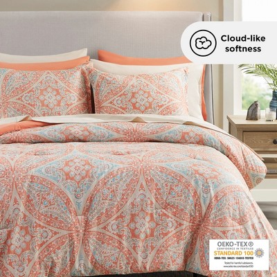 Regency Heights 9Pcs Premium Touch BIAB Comforter Set, Metallic Print Trending Design Bedding Set with Matching Shams and Sheets, Coral, Queen — фото 8