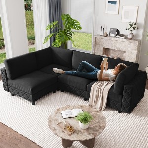 134" Modular Sectional Sofa, 4 Seat High Density Sponges Cloud Couch L Shaped Sofa, Velvet Couch with Upholstered for Living Room, Apartment - 1 of 4