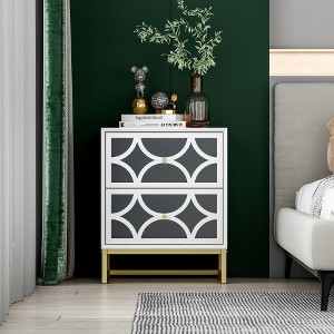 Averina 2 Drawers 45° Splicing White  Mirror Front Nightstand With Storage -The Pop Home - 1 of 4