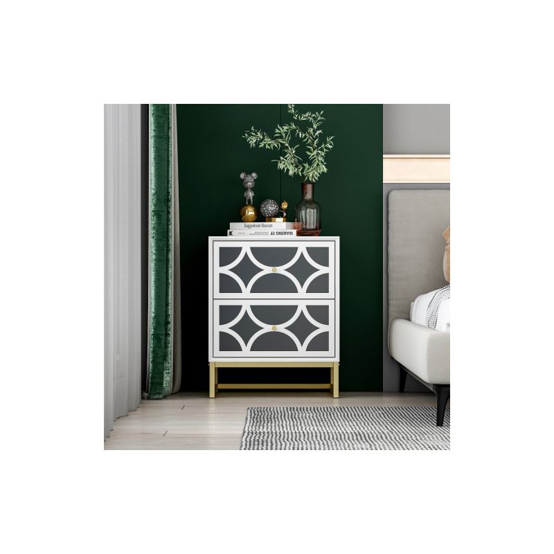 Averina 2 Drawers 45° Splicing White  Mirror Front  Nightstand With Storage - The Pop Maison, 3 of 10