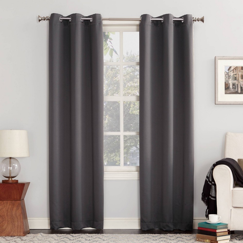 Photos - Curtains & Drapes 54"x95" Sun Zero Blackout Kenneth Energy Saving Grommet Curtain Panel Char