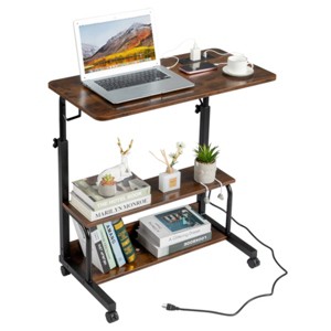 Syemin Desks Adjustable Overbed Bedside Table Overbed Bedside Table with Wheels Hospital Tray Table Adjustable with Wheel, Brown, 31.5"*15.75"*26.4" - 1 of 4