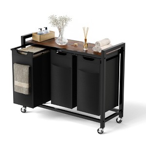 JIONJOY Heavy-Duty 2-Basket Laundry Hamper - Adjustable Mobility System, 11.2Gal Waterproof Bags & Industrial Rust-Proof Frame - 3 Baskets - 1 of 4
