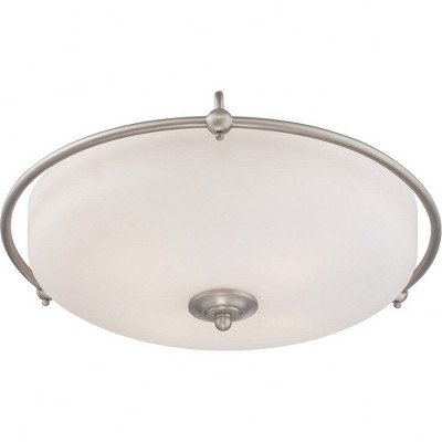 Antique Nickel 21" Round Glass Flush Mount Ceiling Light