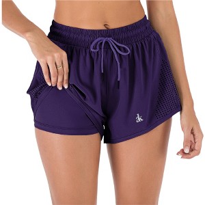 Anna-Kaci Active Women's Lazer Perforated Running Shorts Gym Athletic With Pockets Shorts - 1 of 4