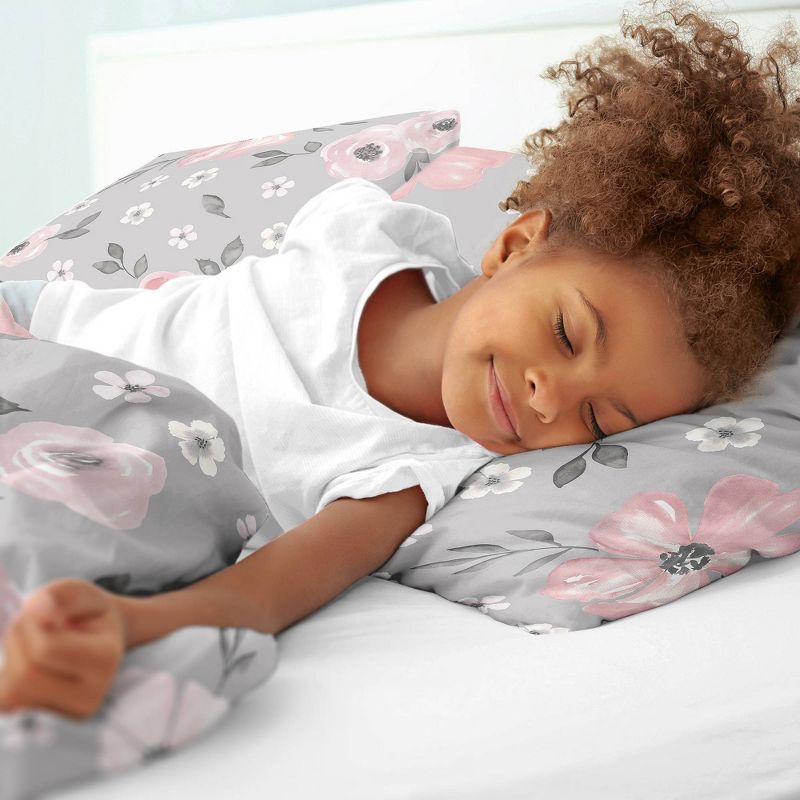 3pc Watercolor Floral Full/Queen Kids&#39; Comforter Bedding Set Gray - Sweet Jojo Designs, 5 of 8