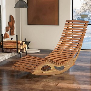 Costway Outdoor Chaise Lounge with High Back Slatted Seat Stopper Outside Wood Rocker - 1 of 4