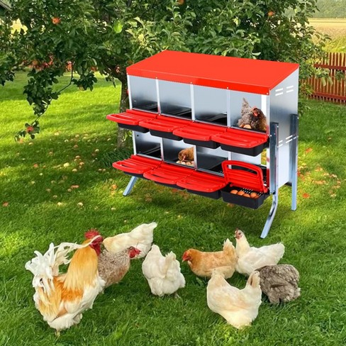 Chicken Nesting Boxes, 8 Holes Chicken Egg Laying Box with Chicken Perch, Metal Roll Away Nest Box for Chicken Coop Hens Poultry Red with Legs - image 1 of 4