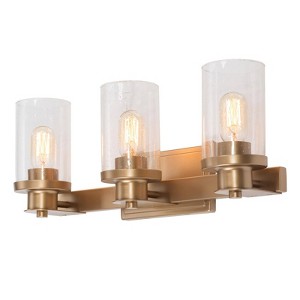 LNC Charm 20.5-in 3-Lights Gold and Seeded Cylinder Glass  Modern/Contemporary Vanity  Lights - 1 of 4