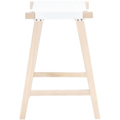 Sawhorse-Inspired White Leather and Natural Wood Counter Stool