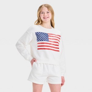 Girls' 4th of July Fleece Crew Neck Pullover Sweatshirt - art class™ - 1 of 4
