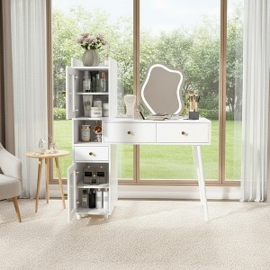FONTOI 39"W Makeup Vanity Table Desk Dressing with 3 Drawers 2 Open Shelves 4 Hidden Cabinets for Bedroom Dressing Room, White, 39.37"*15.75"*46.85" - 1 of 4