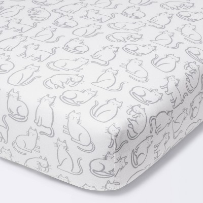 Fitted Crib Sheet Cats - Cloud Island™ - Black/White