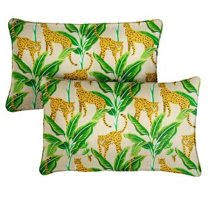 14" 2pk Corded Outdoor Throw Pillows Yellow/Green: Checkered Gingham, Polyester, Non-Woven Fabric, Spot Clean - 1 of 2