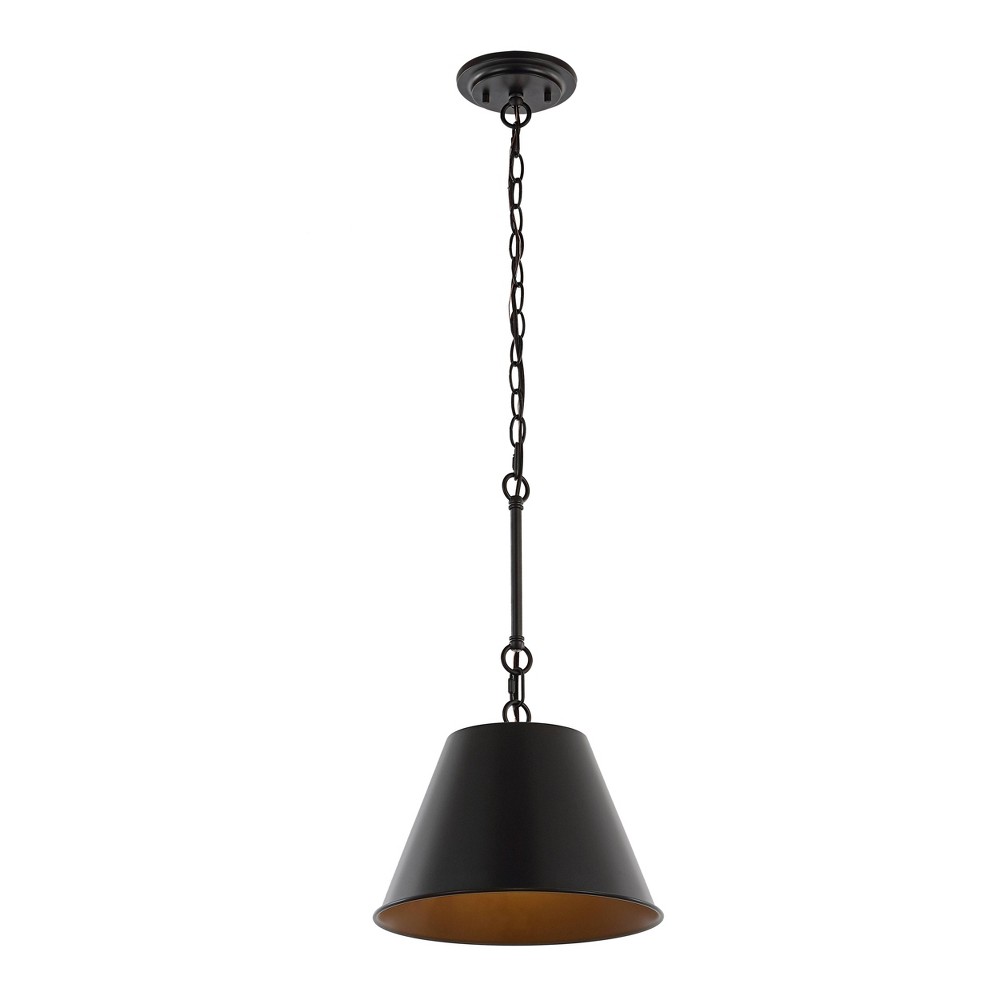 12" 1-Light Harper Industrial Farmhouse Iron LED Pendant Oil Rubbed Bronze - JONATHAN Y: ETL Listed, Adjustable Height
