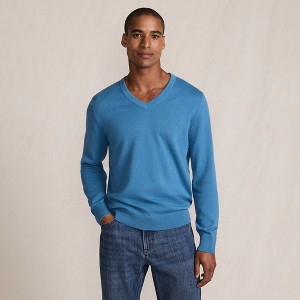 Lands' End Men's Fine Gauge Cotton V Neck Sweater - 1 of 4