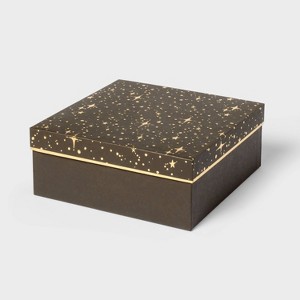 Gold/Black Stars Square Gift Box - Spritz™: Polka Dots, Classic Patterns, 10"x10"x4", All Occasions, Paper - 1 of 3