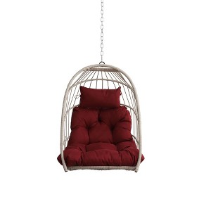 NAYSAYE Patio Swing Rattan Egg Hanging Chair Weather Resistant Comfortable Design for Outdoor Relaxation, Red, 28.34"*22"*20.3" - 1 of 4