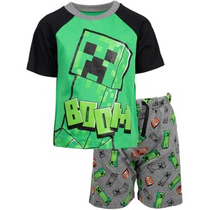 Minecraft Creeper Graphic T-Shirt and French Terry Shorts Outfit Set Little Kid - 1 of 4