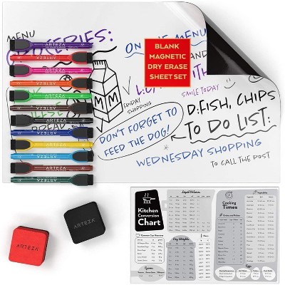 Arteza White Dry Erase Magnetic Monthly Calendar Set with Markers and Dry Erase Caps for Kitchen - 17"x11" (ARTZ-8641)