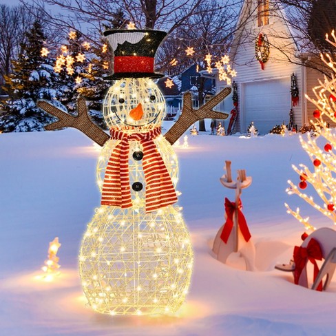 Costway Pre-Lit Standing Snowman Artificial Christmas Decoration with 80  LED Lights