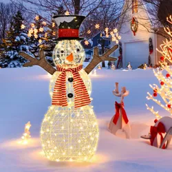 Costway Pre-Lit Standing Snowman Artificial Christmas Decoration with 80 LED Lights