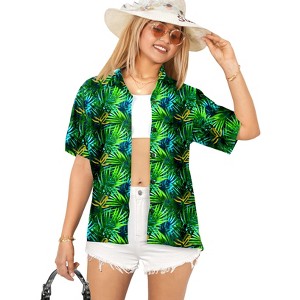HAPPY BAY Women's Button Down Blouses Dressy Summer Blouses Party Hawaiian Short Sleeve Shirts Coverup Vacation Button Up Bohemian Shirts - 1 of 4