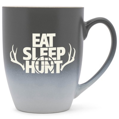 Elanze Designs Eat Sleep Hunt Two Toned Ombre Matte Grey and White 12 ounce Ceramic Stoneware Coffee Cup Mug