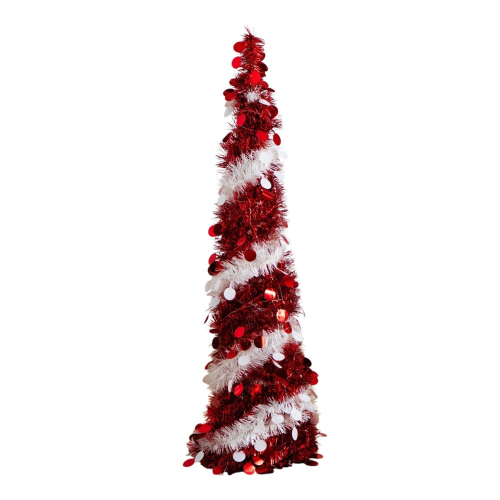 Nearly Natural 4' Pre-Lit Pop up Red and White Tinsel Christmas Tree with 50 Multicolored LED Lights