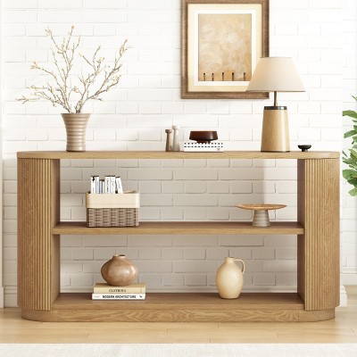 Modern Console Table for Entryway or Hallway,Narrow Sofa Table with Open Shelves & Fluted Wood Grain Design–The Pop Home