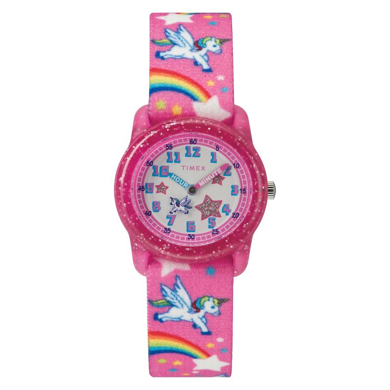 Kid's Timex Watch With Unicorns And Rainbows Strap - Pink TW7C25500XY, 1 of 6