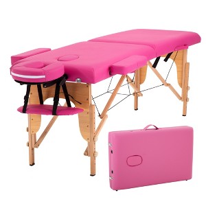 FDW Massage Bed 73 inch Long Height Adjustable Portable 2 Folding Massage Salon Table W/Sheet Cradle Bolsters Hanger Facial Salon Tattoo Bed - 1 of 4