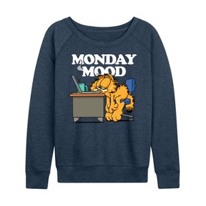 Women's - Garfield - Monday Mood Lightweight French Terry Wide Neck Long Sleeve Shirt - 1 of 4