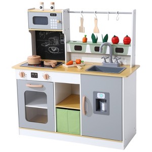 COZONY Wooden Play Kitchen Set with Interactive Sounds, Farm to Table Pretend Cooking Toys with Cookware Accessories for Toddlers - 1 of 4