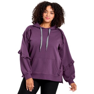 Avenue Women's Plus Size Frill Plain Hoodie - 1 of 4