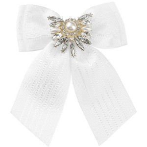 INSPIRE CHIC Women's Ribbon Rhinestone Pre-tied Bow Neck Tie Brooch Pins for Shirts - 1 of 4