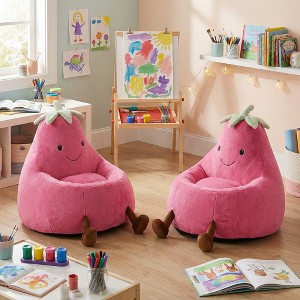 Wooakway 2-Set Beige/Blue/Green/Pink/Purple/Red/Yellow Faux Rabbit Fur Bean Bag Chair Seat with Fill Toddler Sofa for Children Teenagers 24"/30"W - 1 of 4