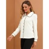 INSPIRE CHIC Women's Casual Peter Pan Collar Button Down Contrast Puff Sleeve Work Blouse - 4 of 4