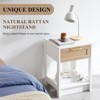 Natural Rattan Nightstand, Bed Side Table with Drawer, Wooden End Table, Rattan Chest of Drawer with Retro Handle for Living Room, Bedroom - 2 of 4