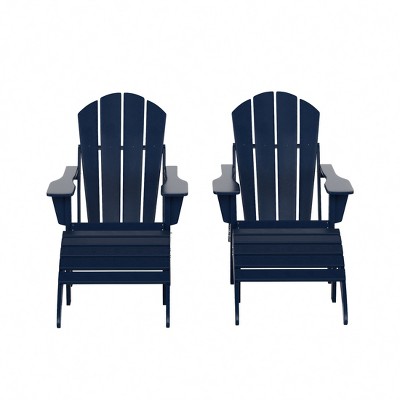 WestinTrends Malibu HDPE Outdoor Patio Folding Poly Adirondack Chairs with Ottomans (4-Piece Conversation Set)