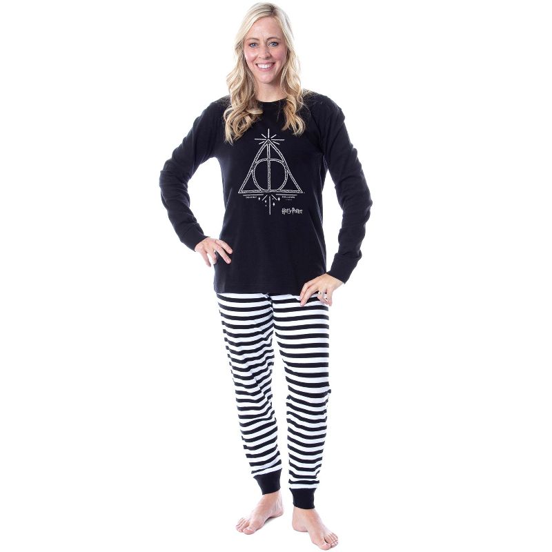 Harry Potter Wizarding World Deathly Hallows Adult Unisex Pajama Set Black, 2 of 5